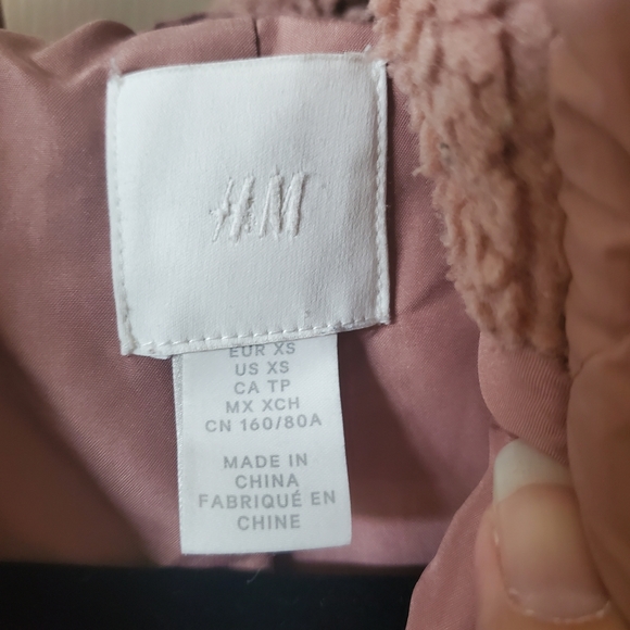 H&M sherpa fleece teddy bear sweater jacket blush pink size XS - Picture 5 of 9